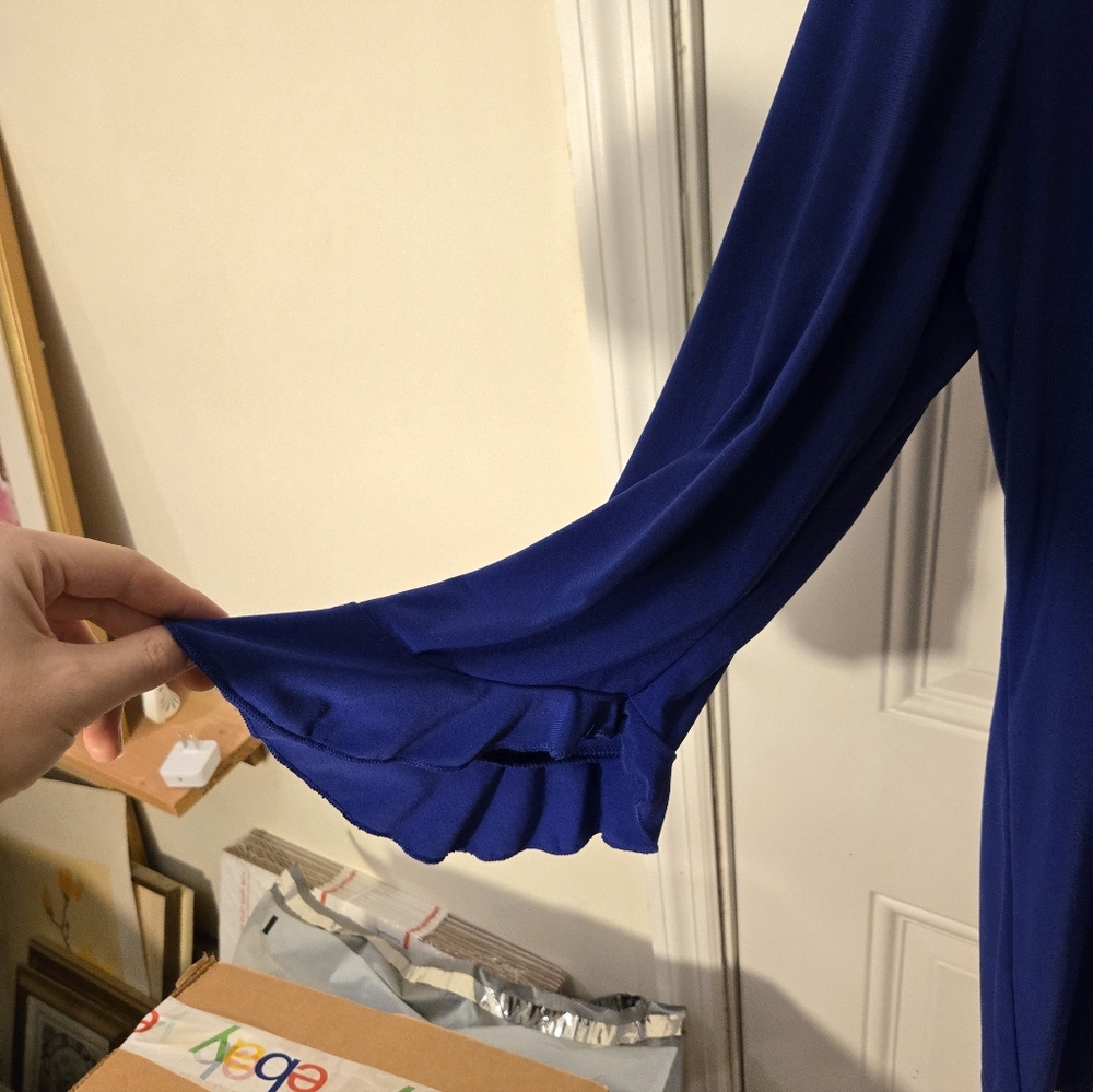 Vintage Antthony Original Size Large Deep Blue Blouse Ruffled Sleeves - Picture 2 of 7